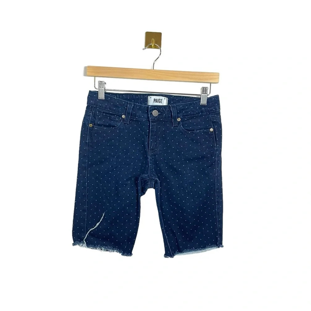 PAIGE Dark Blue Polka Dot Jean Shorts